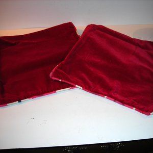 SOLD.....Pair of red velvet decorative PILLOW COVERS, ea 22" x 13"